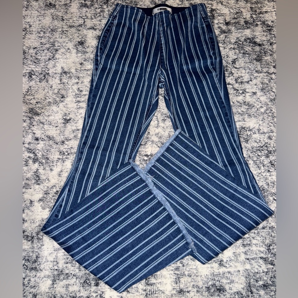 Rock & Roll Cowgirl Blue Striped Flare Jeans